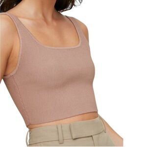 Aritzia Babaton sculpt knit Square Neck Ribbed Crop Top Tan Neutral Brown size L